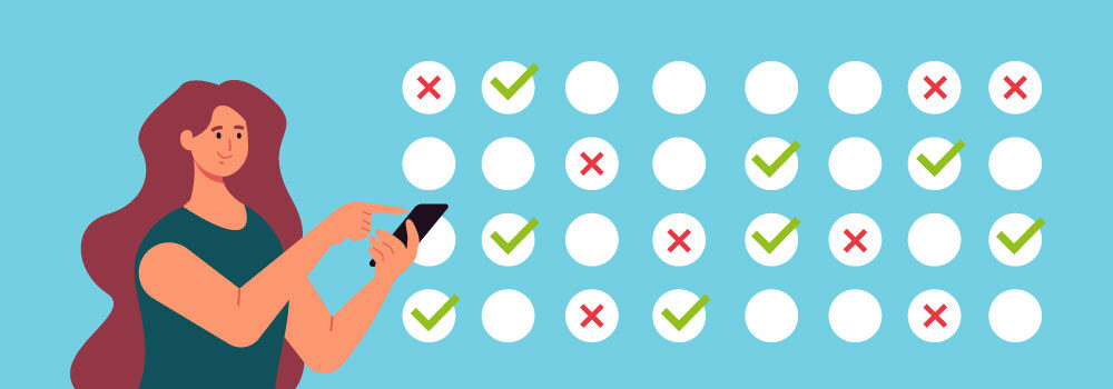 Ilustração de mulher preenchendo um checklist