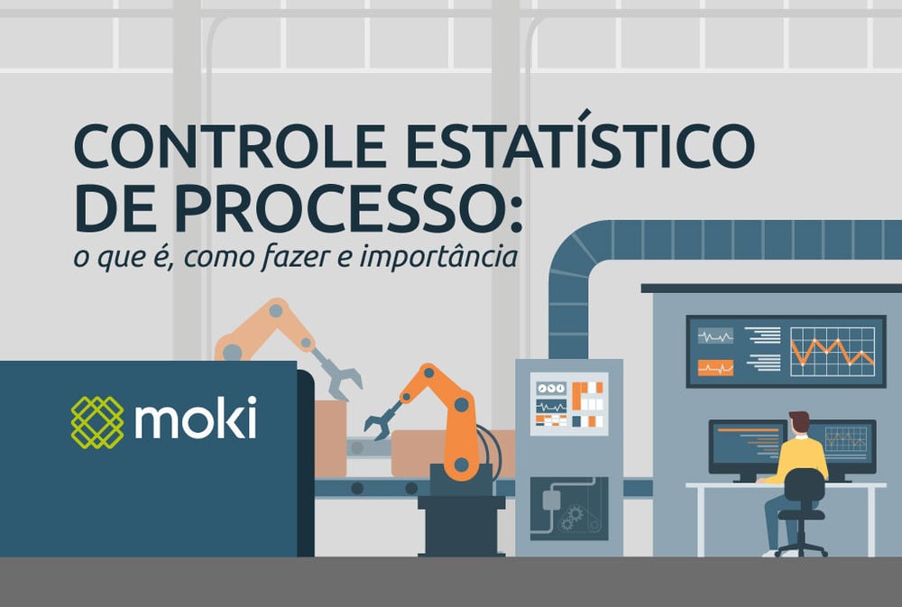 Capa do post Controle Estatístico de Processo com ilustração de funcionário verificando o andamento da operação