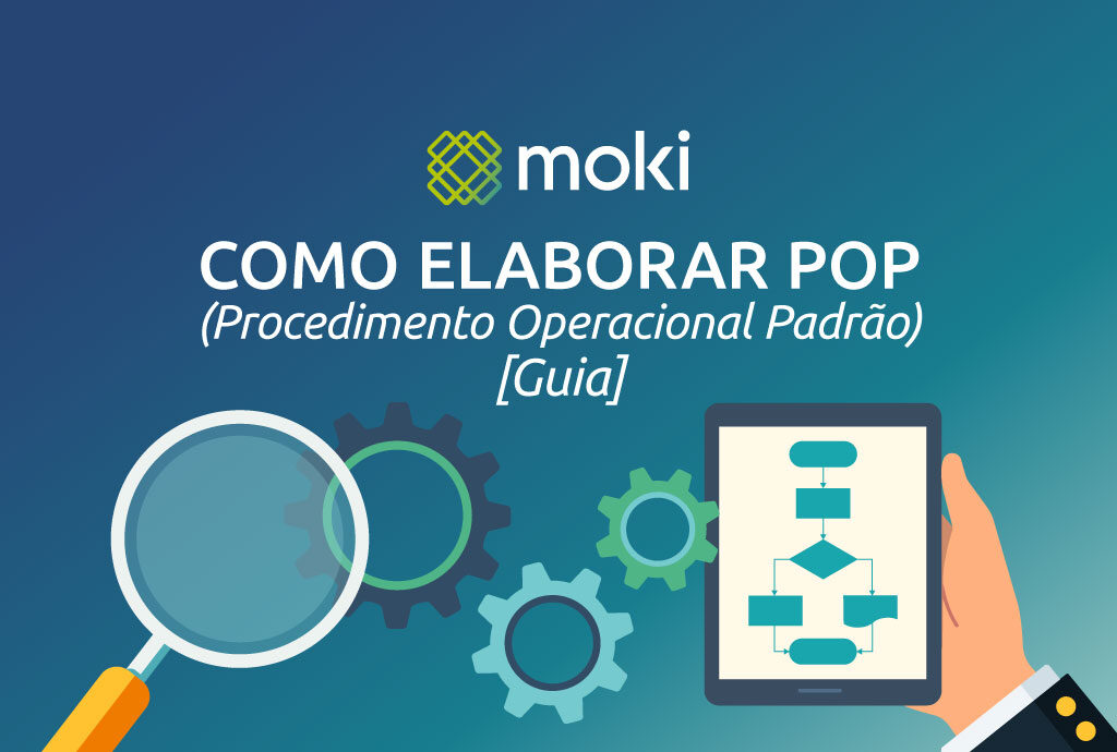 Capa do post "Como elaborar POP" com engrenagens ao lado de um tablet ao fundo