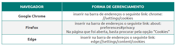 Orientação de como apagar cookies do navegador.