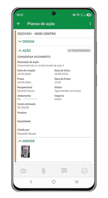 Tela com plano de ação de manutenção preventiva Tela com plano de ação de manutenção preventiva